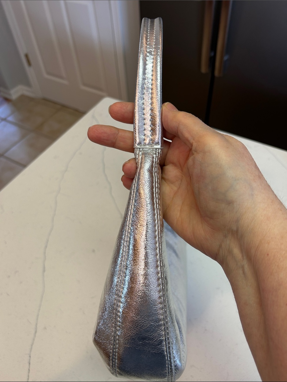 Zara Metallic Silver Crescent Shoulder Bag - Picture 5 of 13